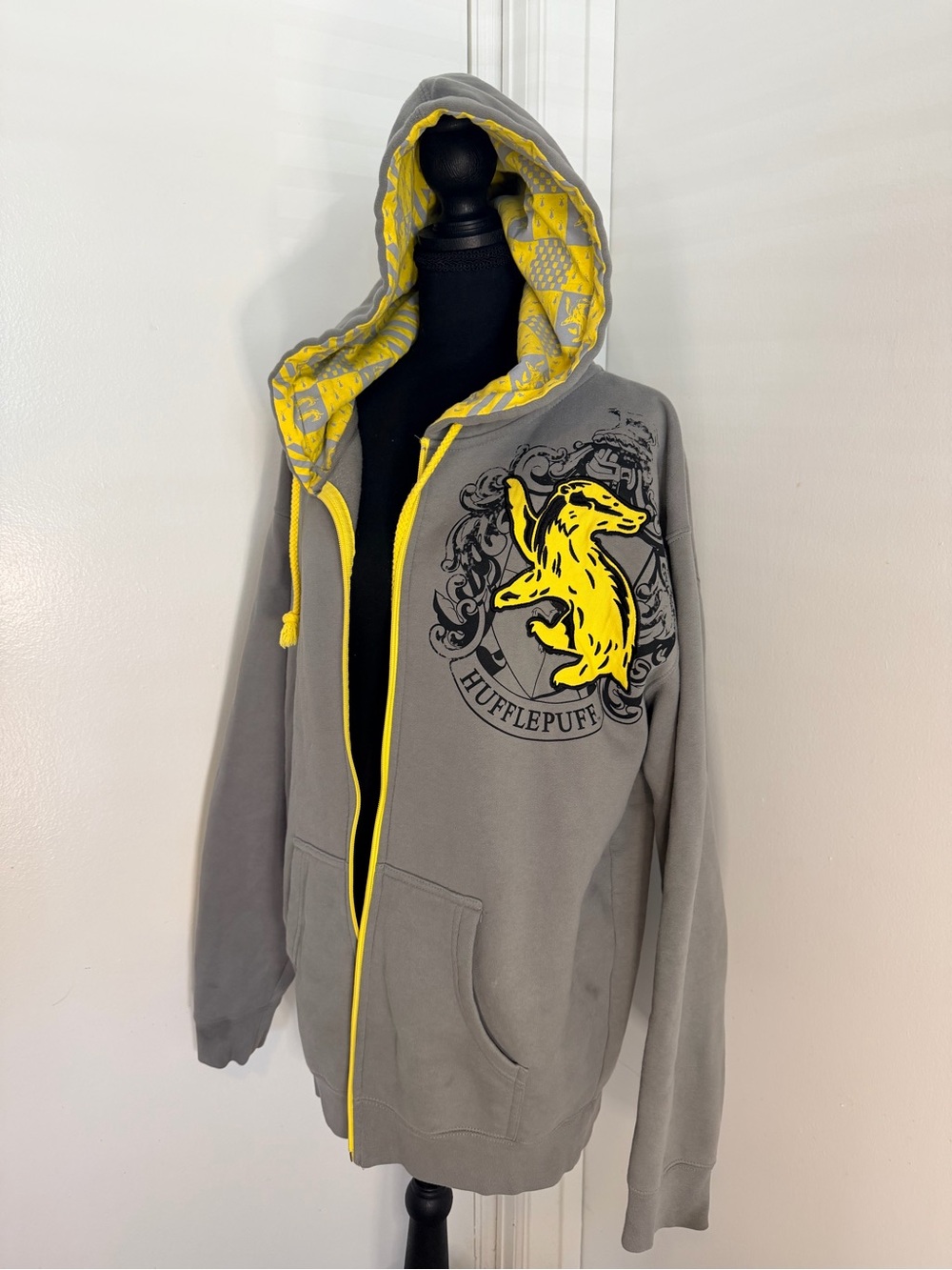 Hufflepuff Gray & Yellow Hooded Zip Jacket